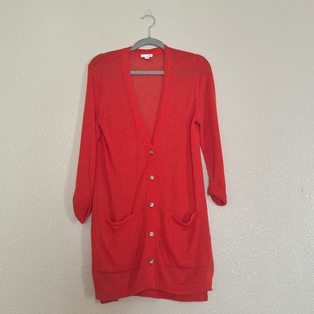 J. Jill Bright Coral Orange Linen Button Cardigan
